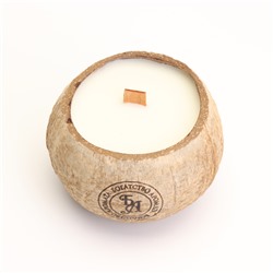 Ароматическая свеча в подсвечнике из кокоса, белый чай, соевый воск, 8×10 см, в коробке