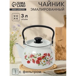 УЦЕНКА Чайник эмалированный «Астры», 3 л, металлическая ручка, белый