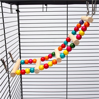 Игрушка для птиц «Лесенка с бусинами», 5 ступеней, 35 см, микс цветов