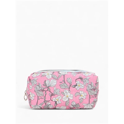 Косметичка на молнии женская, с рисунком, с рисунком, пастельно-розовая
