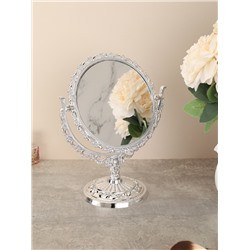 Зеркало настольное ажурное двустороннее 26 см круглое / YDW-07 /уп 48/серебро