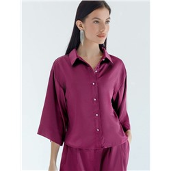 Блузка с короткими рукавами из плотного струящегося сатина