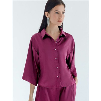 Блузка с короткими рукавами из плотного струящегося сатина