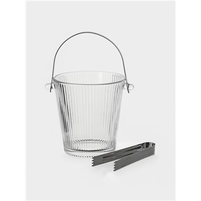 Ведро для льда «Риф», 900 мл, 15.5×14×13.5 см, с щипцами, стекло, прозрачное