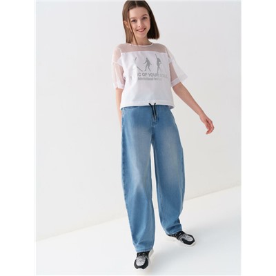 Брюки текстильные джинсовые для девочек