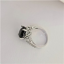 Кольцо 17 р ювелирная бижутерия коллекция "Дубай", покрытие посеребрение, вставка: фианиты и цирконы, цвет: черный и прозрачный, арт.414.134-17