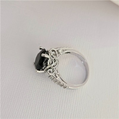 Кольцо 19 р ювелирная бижутерия коллекция "Дубай", покрытие посеребрение, вставка: фианиты и цирконы, цвет: черный и прозрачный, арт.414.134-19