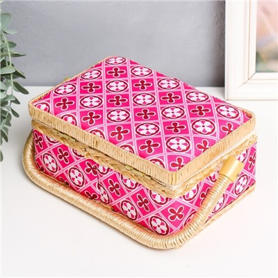 Шкатулка для рукоделия и шитья «Геометрия в цветах», хранение ниток, иголок, мелочи, розовая 9.5×19.5×13 см