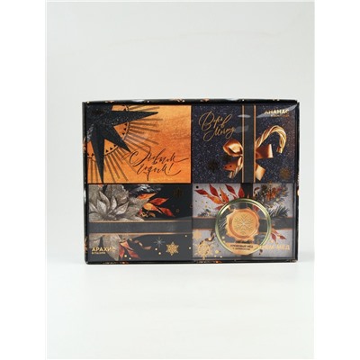 Подарочный набор новогодний «С новым годом»: чай (50 г), арахис, ананас в шоколаде, крем-мед