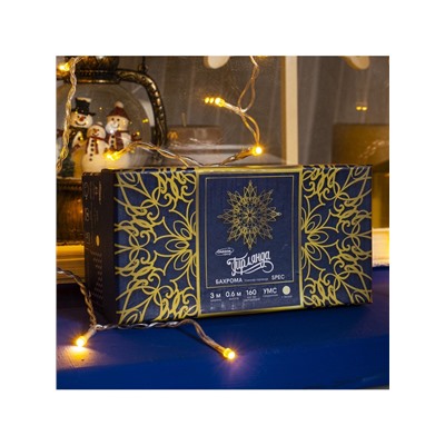 Гирлянда «Бахрома» 3×0.6 м, IP44, УМС, прозрачная нить, 160 SMD-LED, свечение тёплое белое, 220 В