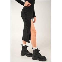 Женское платье миди в рубчик с разрезом Happyfox