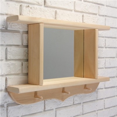 УЦЕНКА Зеркало резное с 2 полками и 3 крючками, 70×45×10 см