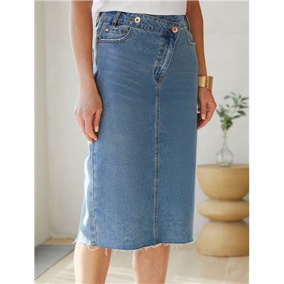 Юбка с ассиметричной застежкой из эластичного денима