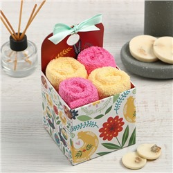 Салфетки махровые декоративные «Этель», 4 шт., 30×30 см, хлопок 100%, жёлтые/розовые