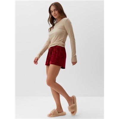 Пижама женская (лонгслив, шорты) KAFTAN «Бархат», размер 48-50, цвет бордовый, бежевый