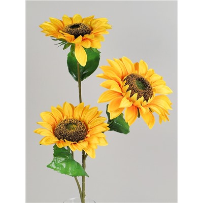 Цветок искусственный Подсолнух 90 см ветка 3 цветка / 149NA-39 /уп 120/480/2 цветка d 15см 1 цветок d 17см