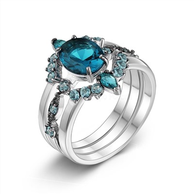 Кольцо тройное из серебра с пл. кварцем цв. лондон-топаз и фианитами родированное 925 пробы 1-244чр111