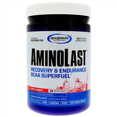 Gaspari Nutrition, Aminolast, супер-BCAA для восстановления и выносливости, фруктовый пунш, 420 г (14,8 унций)