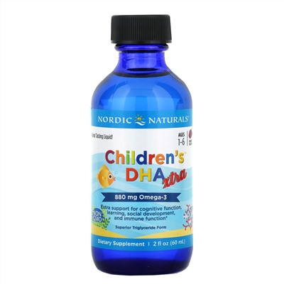 Nordic Naturals, Children's DHA Xtra, для детей возрастом 1–6 лет, ягодный вкус, 880 мг, 60 мл (2 жидк. унции)