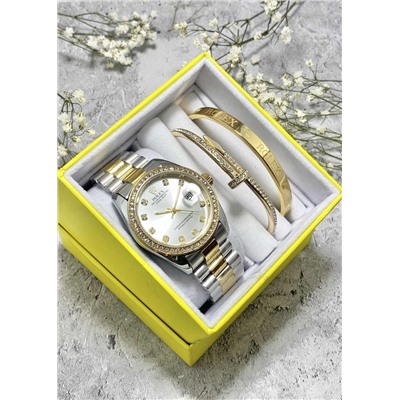 Подарочный набор для женщин часы, 2 браслета + коробка #22852979