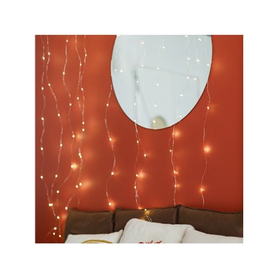 Гирлянда «Занавес» 2.8×3 м роса на крючках, IP20, серебристая нить, 300 LED, свечение тёплое белое, мерцание, USB