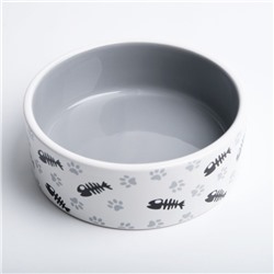 Миска для кошек керамическая Пижон «Рыбные косточки и лапки» 300 мл, 12.5×4.5 см, серая