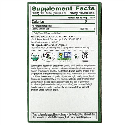 Traditional Medicinals, органический корень солодки, без кофеина, 16 чайных пакетиков, 24 г (0,85 унции)