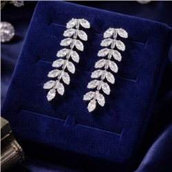 Серьги бижутерия висячие веточки с камнями, цвет: серебристый и прозрачный, арт.012.029
