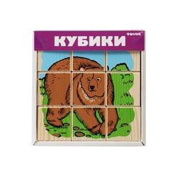 Кубики детские «Животные леса» деревянные, 9 деталей