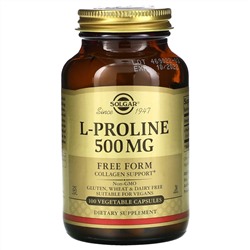 Solgar, L-Proline, 500 мг, 100 растительных капсул