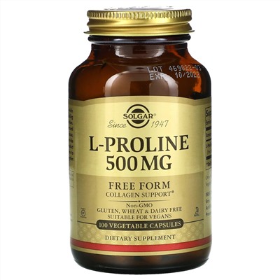 Solgar, L-Proline, 500 мг, 100 растительных капсул