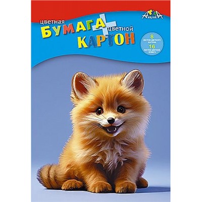 Набор цветного картона (8л)+цветная бумага (16л) "Лисенок" С1832-21 АппликА
