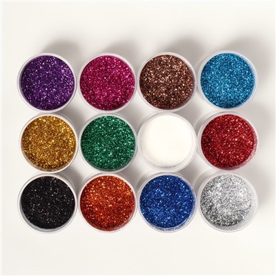 Блёстки для декора, мелкие, 12 баночек, разноцветные