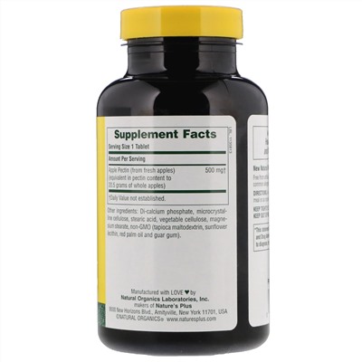 Nature's Plus, яблочный пектин, 500 мг, 180 таблеток