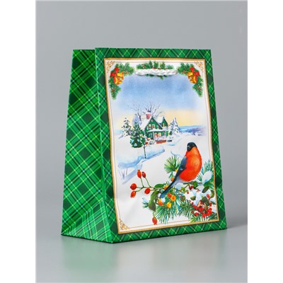 Пакет подарочный новогодний «Снегирь на ветке», 11.5×14.5×6.5 см