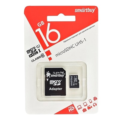 Карта флэш-памяти MicroSD 16 Гб Smart Buy +SD адаптер (class 10) LE