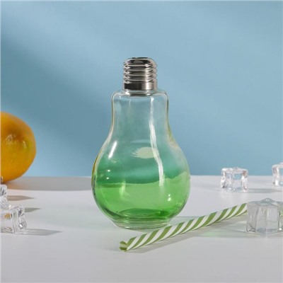 Бокал для коктейля Доляна «Лампочка», 250 мл, с трубочкой, откручивающаяся крышка, стекло, МИКС