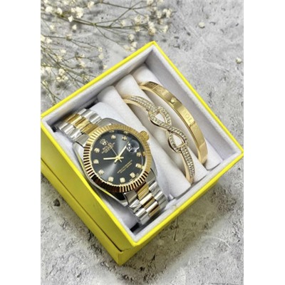 Подарочный набор для женщин часы, 2 браслета + коробка #22853250