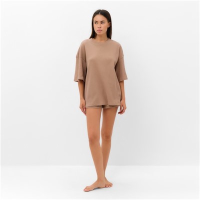 Пижама женская (футболка, шорты) KAFTAN Basic line, размер 42, цвет кофейный