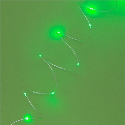 Гирлянда «Нить» 10 м роса, IP44, серебристая нить, 100 LED, свечение зелёное, 2 режима, солнечная батарея