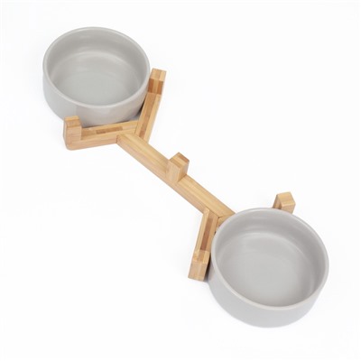 Миски для кошек керамические Пижон, двойные на подставке, 2×450 мл 28.5×15.5×7 см, серые