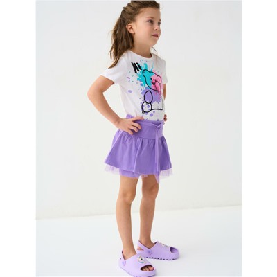 Комплект трикотажный для девочек: фуфайка (футболка), юбка-шорты