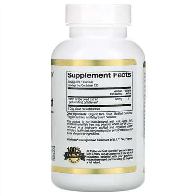 California Gold Nutrition, VitaFlavan, экстракт косточек французского винограда, полифенольный антиоксидант, 100 мг, 120 растительных капсул