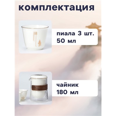 Набор для чайной церемонии ДЖЕКИЧАЙ «Исуми», 5 предметов, на 3 персоны, чашка 50 мл, чайник 180 мл, керамика, белый