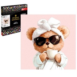 Алмазная мозаика по номерам 30х30 см (НА ПОДРАМНИКЕ) "МИШКА С КОФЕ" Частичная выкладка 71439 Феникс