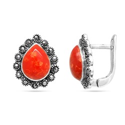 Серьги из серебра коралл, марказит, SL-AGA80