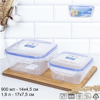 Набор пластиковых контейнеров Люкс квадратный 2 штуки 900/1800 мл / ZP2032B /уп 36/ ДОП СКИДКА НА КОРОБ 3%