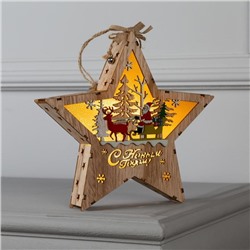 Светодиодная фигура «Дед Мороз в санях» 22×22×4 см, дерево, батарейки АААх2 (не в комплекте), свечение тёплое белое