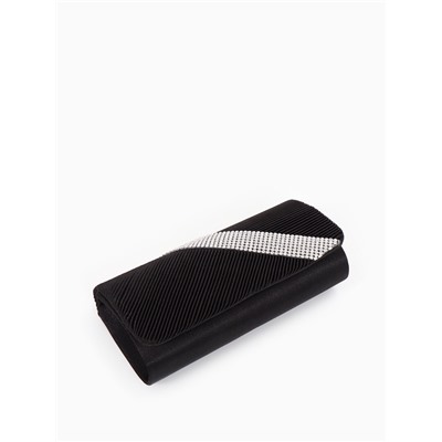 Сумка-клатч вечерняя на магните, на длинной цепочке, с серебристой вставкой, чёрная