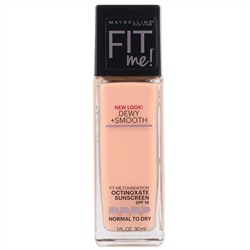 Maybelline, Тональная основа Fit Me, Dewy + Smooth, желтовато-бежевая, 30 мл